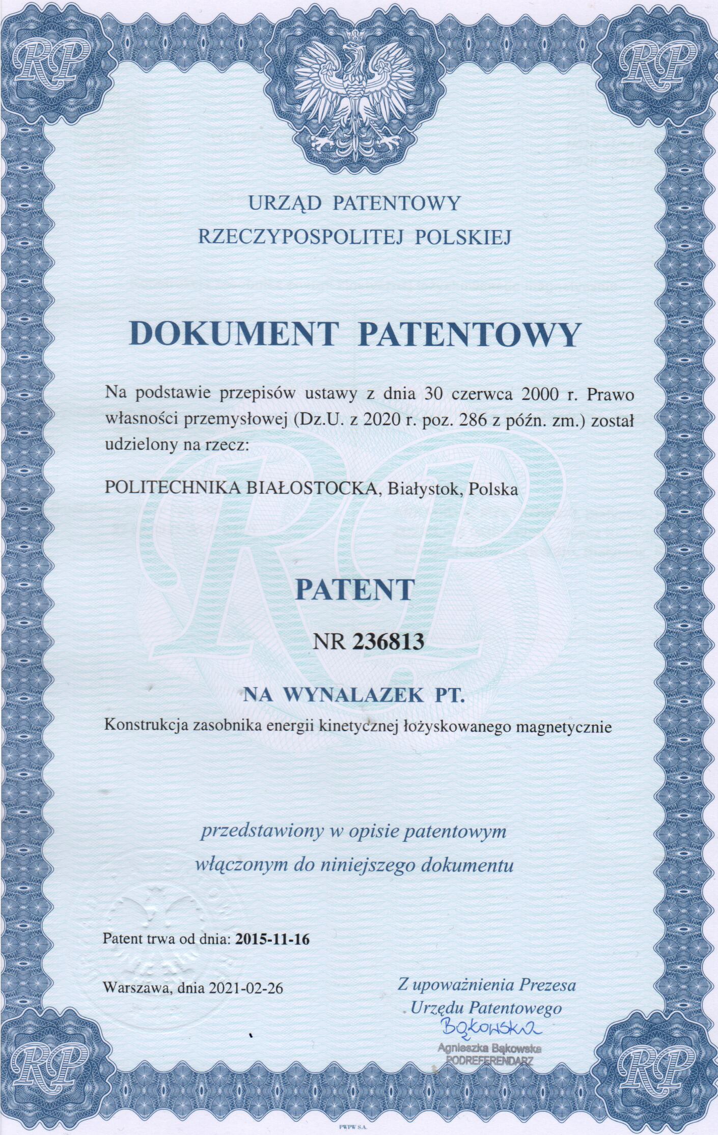 Skan dokumentu patentowego.
